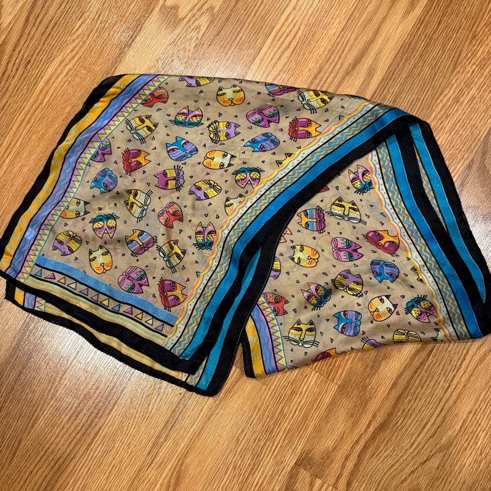 Laurel Burch 100% silk Cat Scarf 54”x10” rectangle